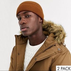 ASOS Fisherman Beanie 2 Pack in Tobacco and Black